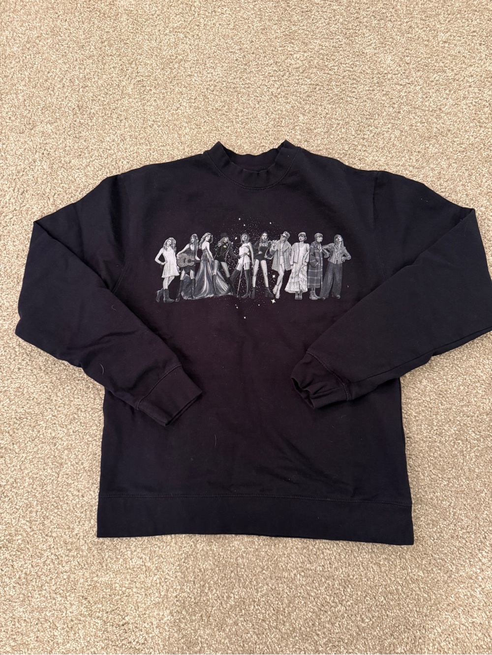 Taylor Swift Navy Crewneck Sweater with Monochrome Ensemble Graphic